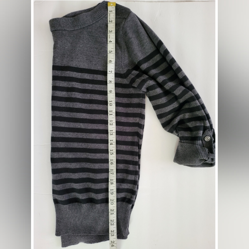 Karen Scott Black and Dark gray striped Boat neck ¾ sleeve Sweater. Misses L - Picture 6 of 6